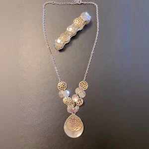 Silver and gold necklace with matching bracelet